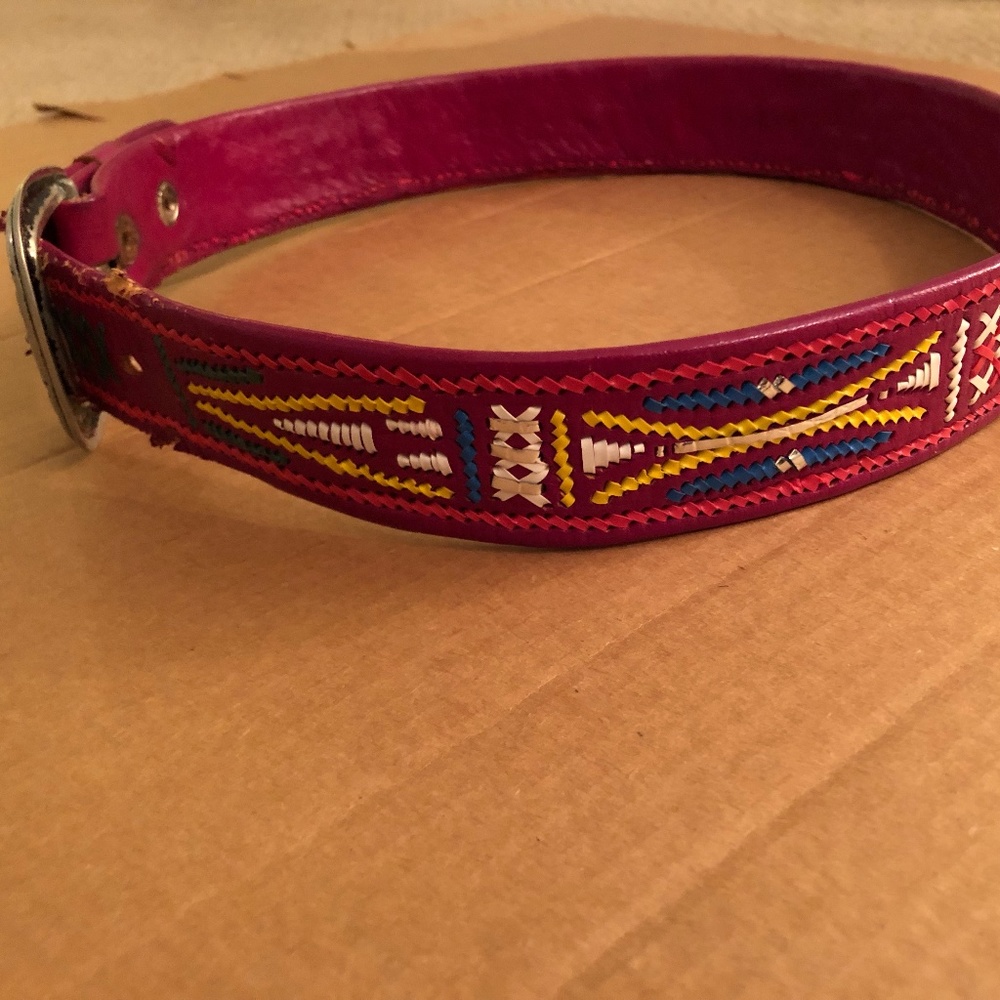 Pink Woven Belt with Silver Color Buckle